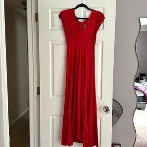 Long red wrap dress